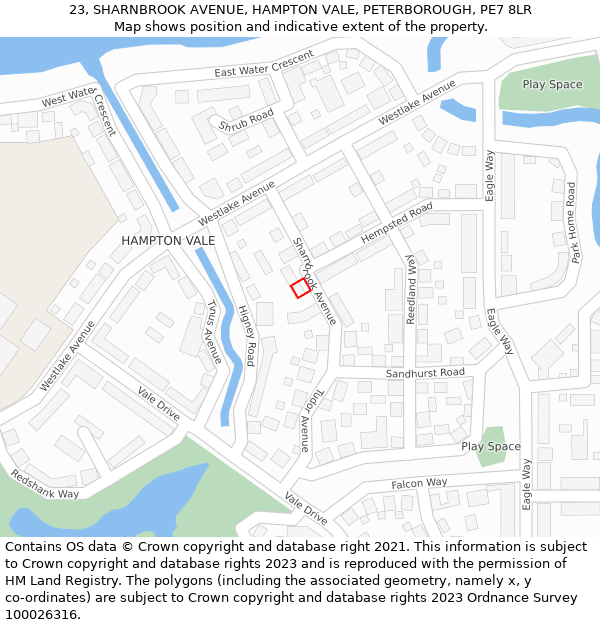 23, SHARNBROOK AVENUE, HAMPTON VALE, PETERBOROUGH, PE7 8LR: Location map and indicative extent of plot