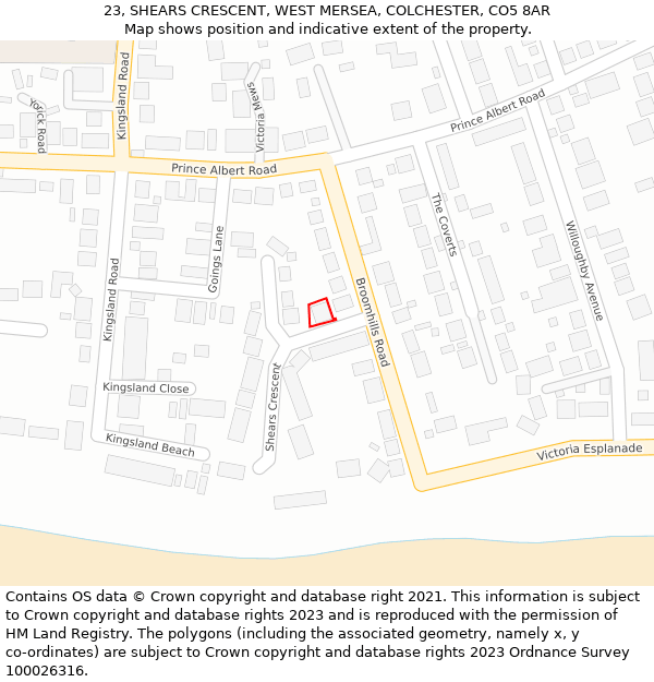 23, SHEARS CRESCENT, WEST MERSEA, COLCHESTER, CO5 8AR: Location map and indicative extent of plot