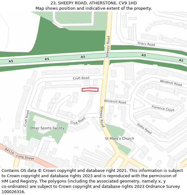 23, SHEEPY ROAD, ATHERSTONE, CV9 1HD: Location map and indicative extent of plot