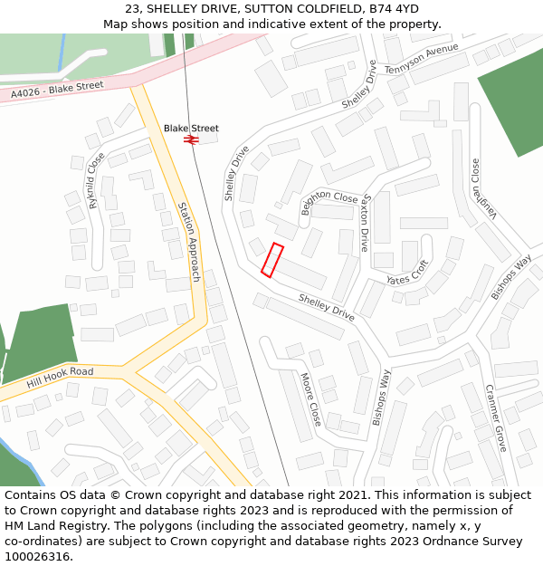 23, SHELLEY DRIVE, SUTTON COLDFIELD, B74 4YD: Location map and indicative extent of plot