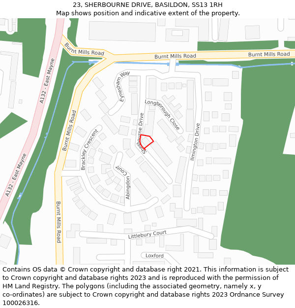 23, SHERBOURNE DRIVE, BASILDON, SS13 1RH: Location map and indicative extent of plot