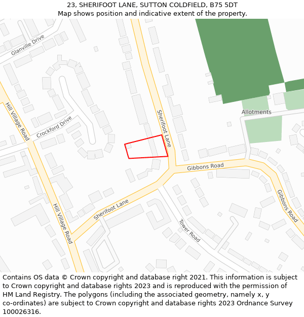 23, SHERIFOOT LANE, SUTTON COLDFIELD, B75 5DT: Location map and indicative extent of plot