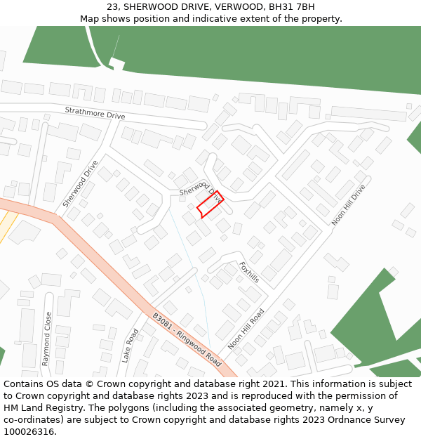 23, SHERWOOD DRIVE, VERWOOD, BH31 7BH: Location map and indicative extent of plot