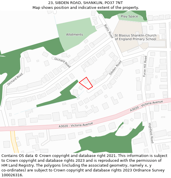 23, SIBDEN ROAD, SHANKLIN, PO37 7NT: Location map and indicative extent of plot