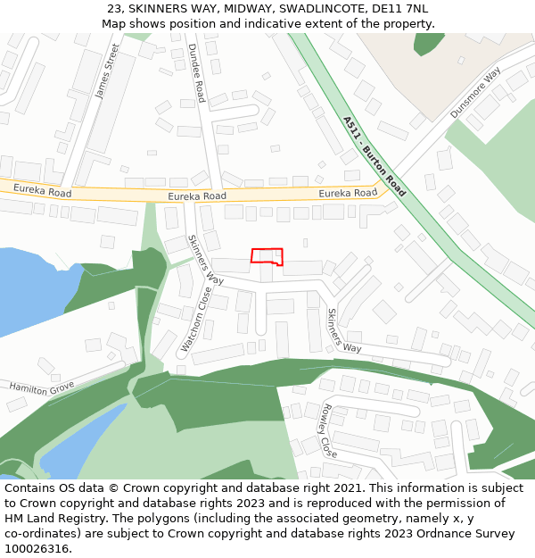 23, SKINNERS WAY, MIDWAY, SWADLINCOTE, DE11 7NL: Location map and indicative extent of plot