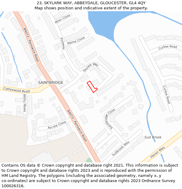 23, SKYLARK WAY, ABBEYDALE, GLOUCESTER, GL4 4QY: Location map and indicative extent of plot