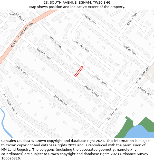 23, SOUTH AVENUE, EGHAM, TW20 8HG: Location map and indicative extent of plot