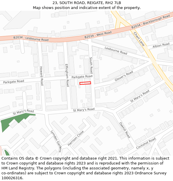 23, SOUTH ROAD, REIGATE, RH2 7LB: Location map and indicative extent of plot