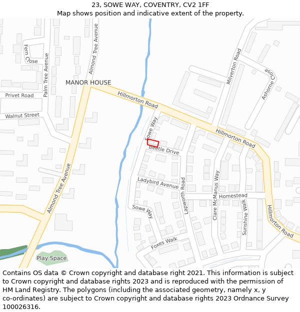 23, SOWE WAY, COVENTRY, CV2 1FF: Location map and indicative extent of plot