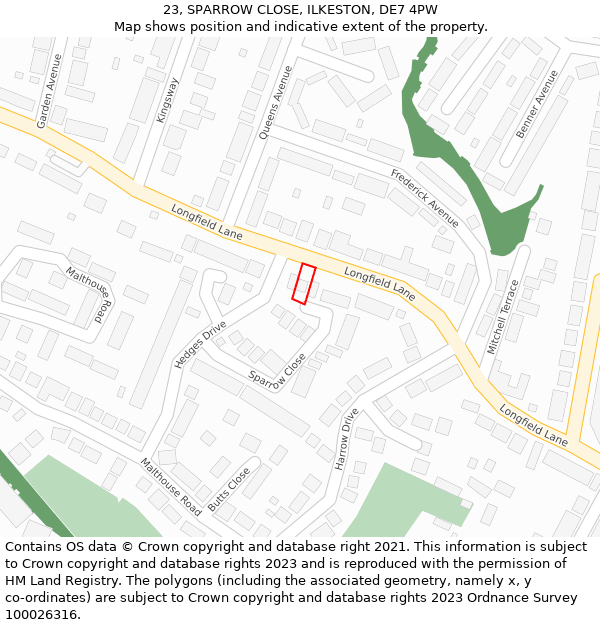 23, SPARROW CLOSE, ILKESTON, DE7 4PW: Location map and indicative extent of plot