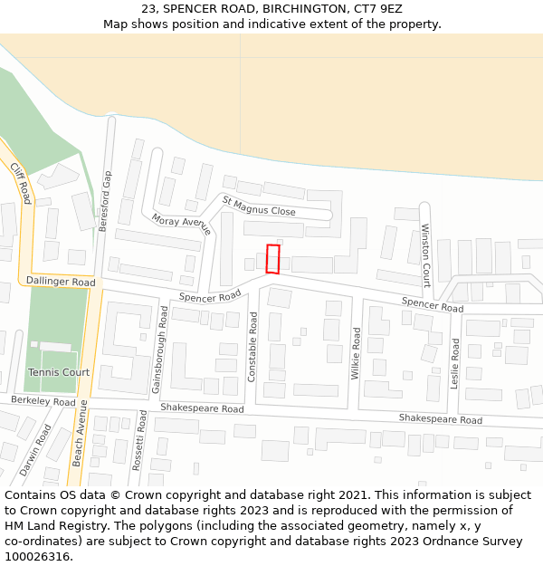 23, SPENCER ROAD, BIRCHINGTON, CT7 9EZ: Location map and indicative extent of plot