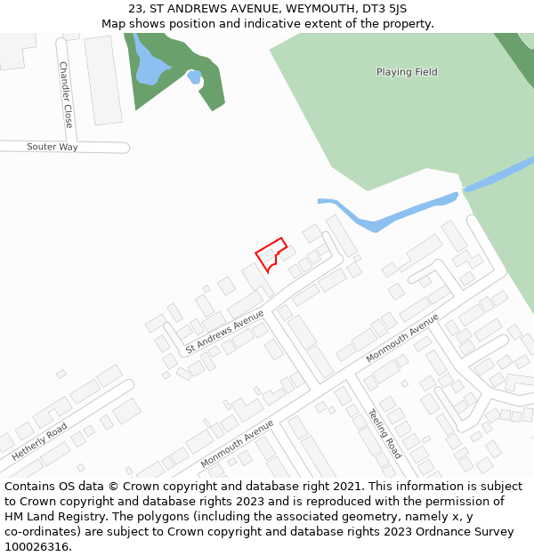 23, ST ANDREWS AVENUE, WEYMOUTH, DT3 5JS: Location map and indicative extent of plot