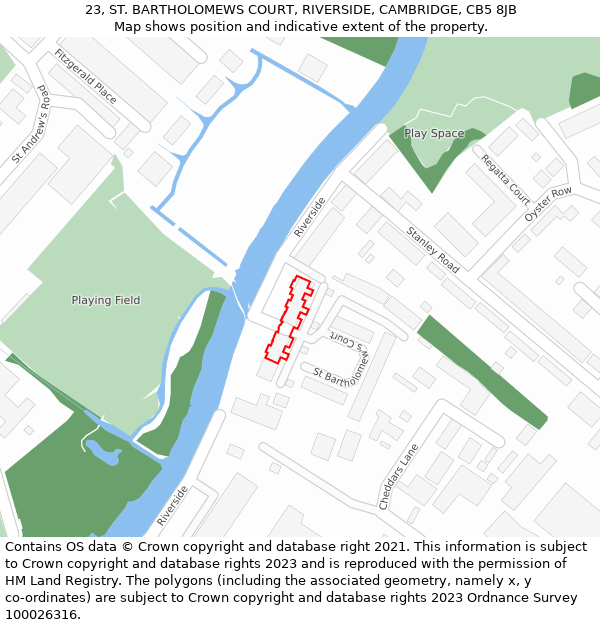 23, ST. BARTHOLOMEWS COURT, RIVERSIDE, CAMBRIDGE, CB5 8JB: Location map and indicative extent of plot