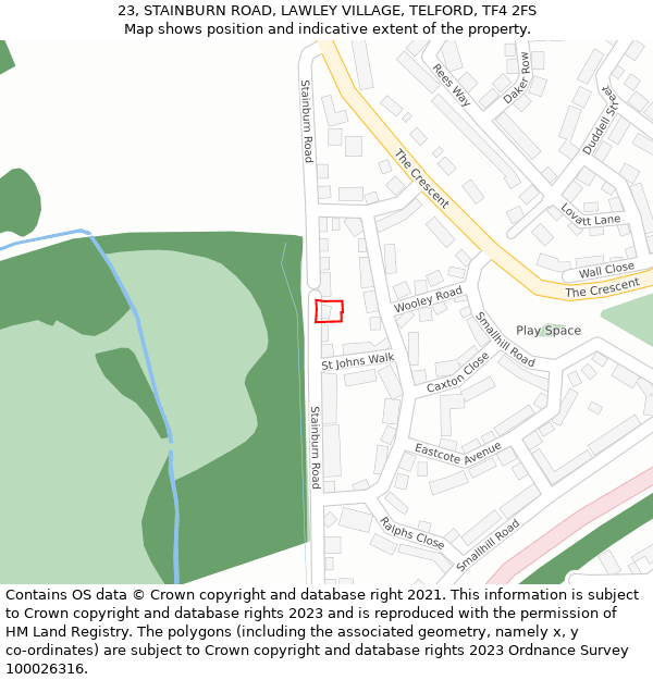 23, STAINBURN ROAD, LAWLEY VILLAGE, TELFORD, TF4 2FS: Location map and indicative extent of plot