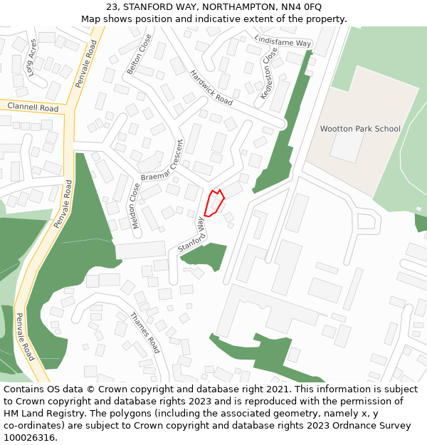 23, STANFORD WAY, NORTHAMPTON, NN4 0FQ: Location map and indicative extent of plot