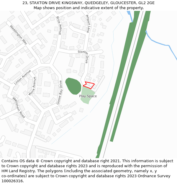 23, STAXTON DRIVE KINGSWAY, QUEDGELEY, GLOUCESTER, GL2 2GE: Location map and indicative extent of plot
