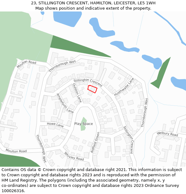 23, STILLINGTON CRESCENT, HAMILTON, LEICESTER, LE5 1WH: Location map and indicative extent of plot