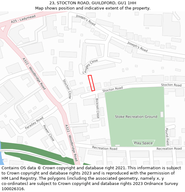 23, STOCTON ROAD, GUILDFORD, GU1 1HH: Location map and indicative extent of plot