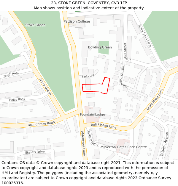 23, STOKE GREEN, COVENTRY, CV3 1FP: Location map and indicative extent of plot