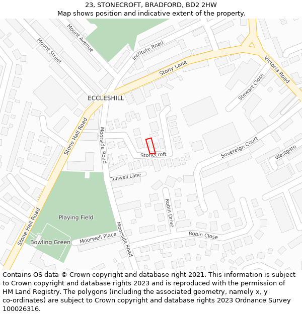 23, STONECROFT, BRADFORD, BD2 2HW: Location map and indicative extent of plot
