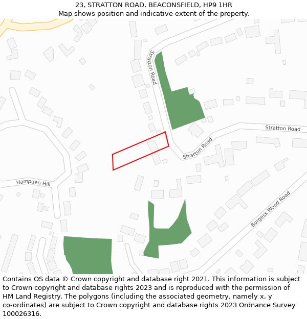 23, STRATTON ROAD, BEACONSFIELD, HP9 1HR: Location map and indicative extent of plot