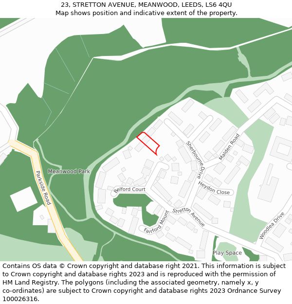 23, STRETTON AVENUE, MEANWOOD, LEEDS, LS6 4QU: Location map and indicative extent of plot