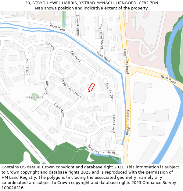 23, STRYD HYWEL HARRIS, YSTRAD MYNACH, HENGOED, CF82 7DN: Location map and indicative extent of plot