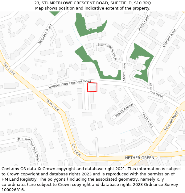 23, STUMPERLOWE CRESCENT ROAD, SHEFFIELD, S10 3PQ: Location map and indicative extent of plot