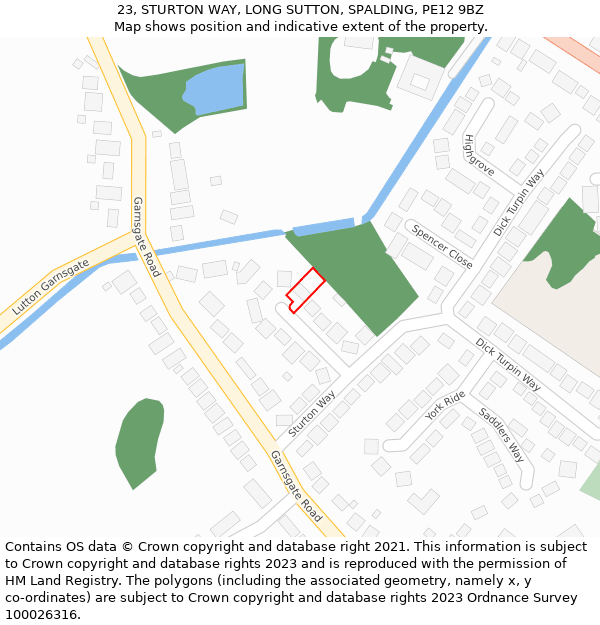 23, STURTON WAY, LONG SUTTON, SPALDING, PE12 9BZ: Location map and indicative extent of plot