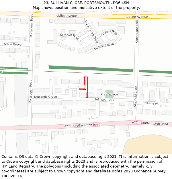 23, SULLIVAN CLOSE, PORTSMOUTH, PO6 4SN: Location map and indicative extent of plot