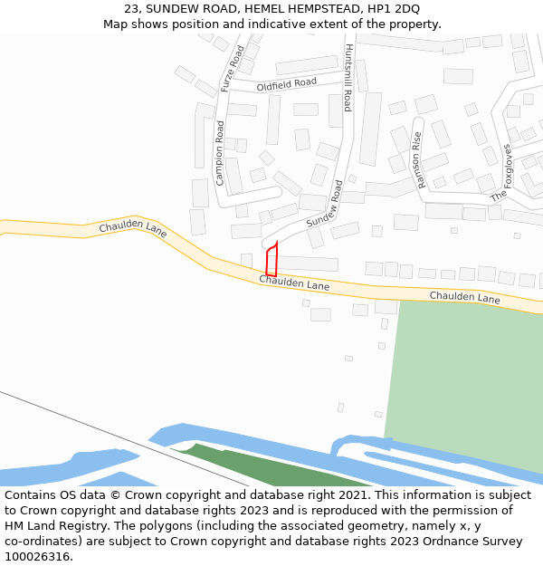 23, SUNDEW ROAD, HEMEL HEMPSTEAD, HP1 2DQ: Location map and indicative extent of plot