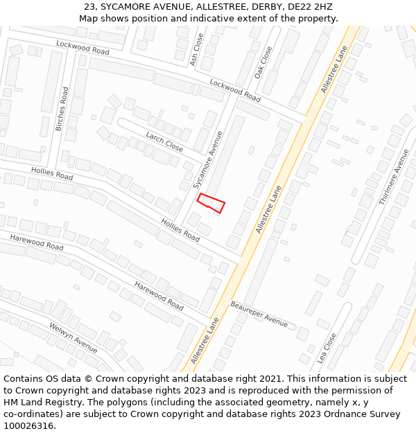 23, SYCAMORE AVENUE, ALLESTREE, DERBY, DE22 2HZ: Location map and indicative extent of plot