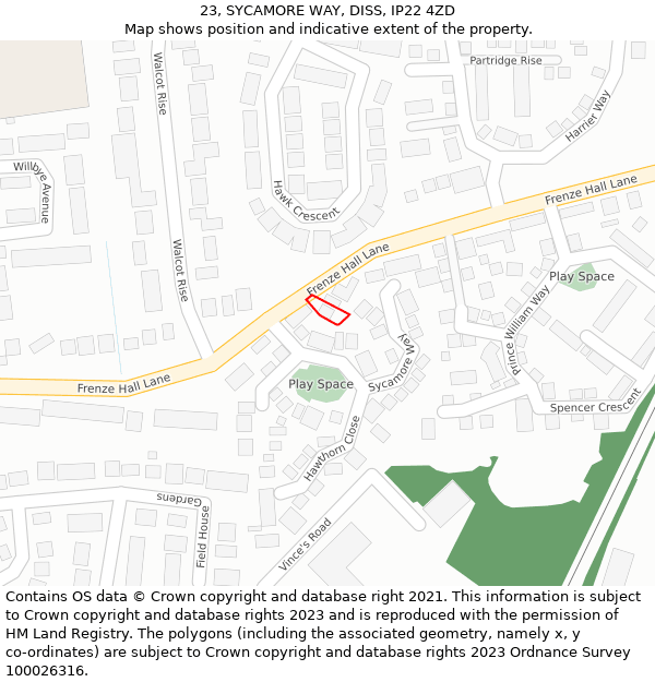 23, SYCAMORE WAY, DISS, IP22 4ZD: Location map and indicative extent of plot