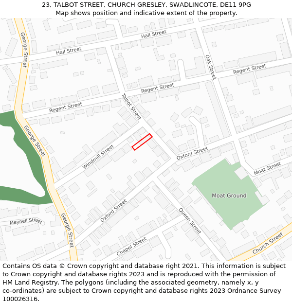 23, TALBOT STREET, CHURCH GRESLEY, SWADLINCOTE, DE11 9PG: Location map and indicative extent of plot