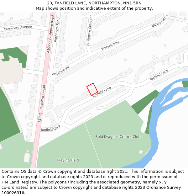 23, TANFIELD LANE, NORTHAMPTON, NN1 5RN: Location map and indicative extent of plot