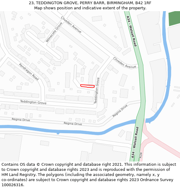 23, TEDDINGTON GROVE, PERRY BARR, BIRMINGHAM, B42 1RF: Location map and indicative extent of plot