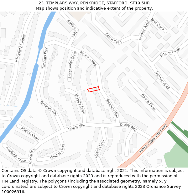 23, TEMPLARS WAY, PENKRIDGE, STAFFORD, ST19 5HR: Location map and indicative extent of plot