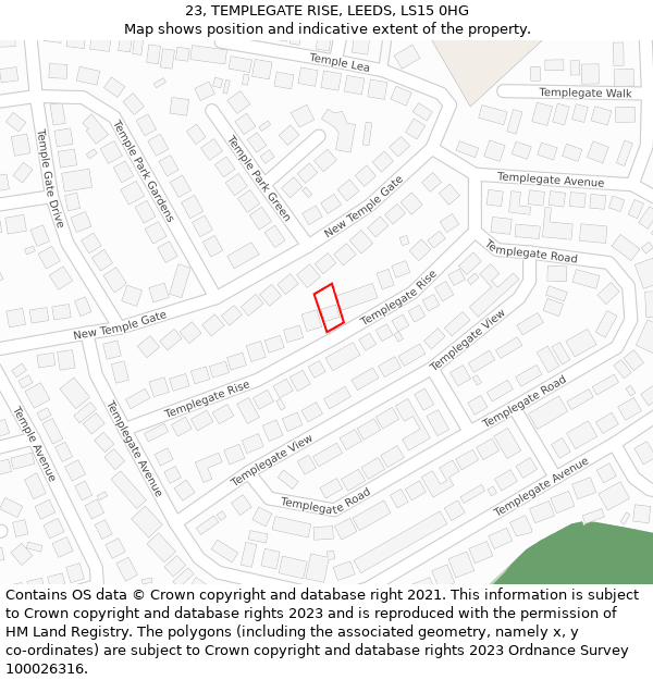 23, TEMPLEGATE RISE, LEEDS, LS15 0HG: Location map and indicative extent of plot