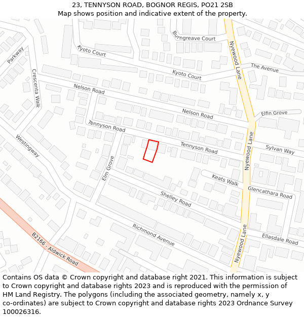 23, TENNYSON ROAD, BOGNOR REGIS, PO21 2SB: Location map and indicative extent of plot