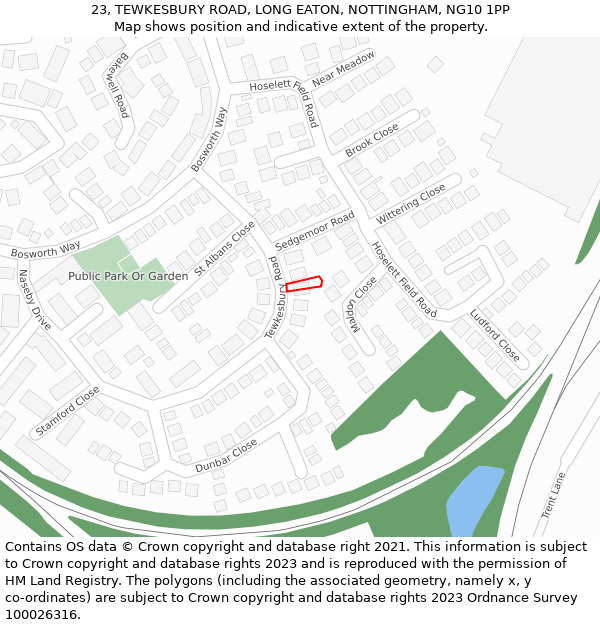 23, TEWKESBURY ROAD, LONG EATON, NOTTINGHAM, NG10 1PP: Location map and indicative extent of plot