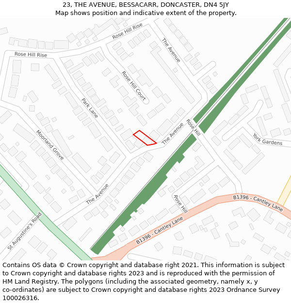 23, THE AVENUE, BESSACARR, DONCASTER, DN4 5JY: Location map and indicative extent of plot