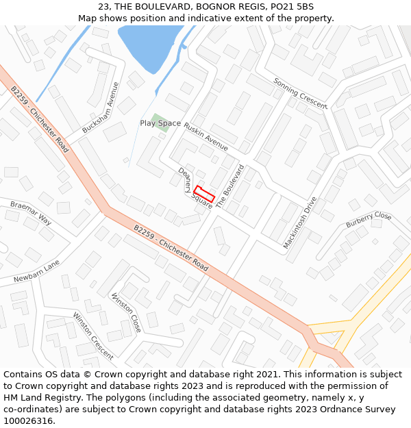 23, THE BOULEVARD, BOGNOR REGIS, PO21 5BS: Location map and indicative extent of plot