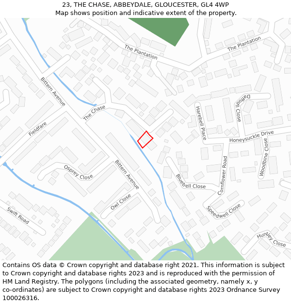 23, THE CHASE, ABBEYDALE, GLOUCESTER, GL4 4WP: Location map and indicative extent of plot