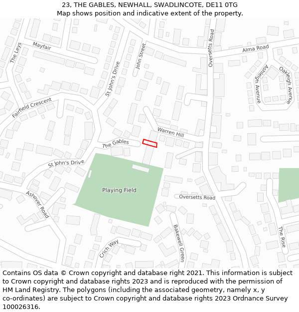 23, THE GABLES, NEWHALL, SWADLINCOTE, DE11 0TG: Location map and indicative extent of plot