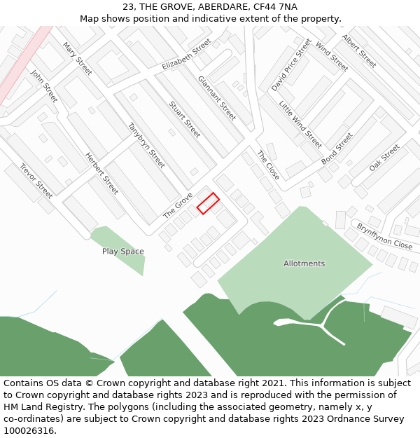 23, THE GROVE, ABERDARE, CF44 7NA: Location map and indicative extent of plot