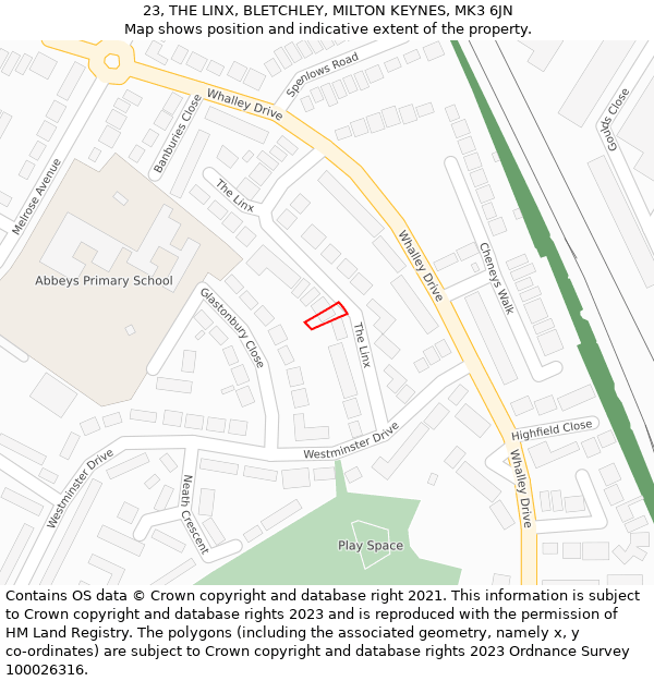 23, THE LINX, BLETCHLEY, MILTON KEYNES, MK3 6JN: Location map and indicative extent of plot