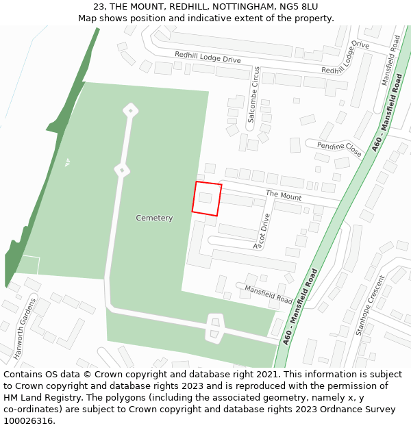 23, THE MOUNT, REDHILL, NOTTINGHAM, NG5 8LU: Location map and indicative extent of plot