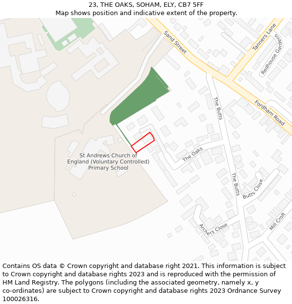 23, THE OAKS, SOHAM, ELY, CB7 5FF: Location map and indicative extent of plot