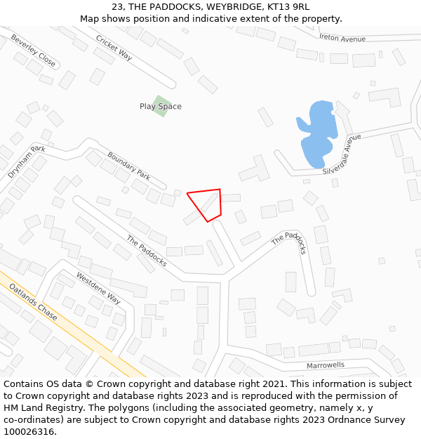 23, THE PADDOCKS, WEYBRIDGE, KT13 9RL: Location map and indicative extent of plot