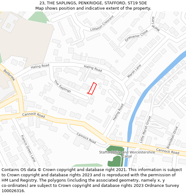 23, THE SAPLINGS, PENKRIDGE, STAFFORD, ST19 5DE: Location map and indicative extent of plot